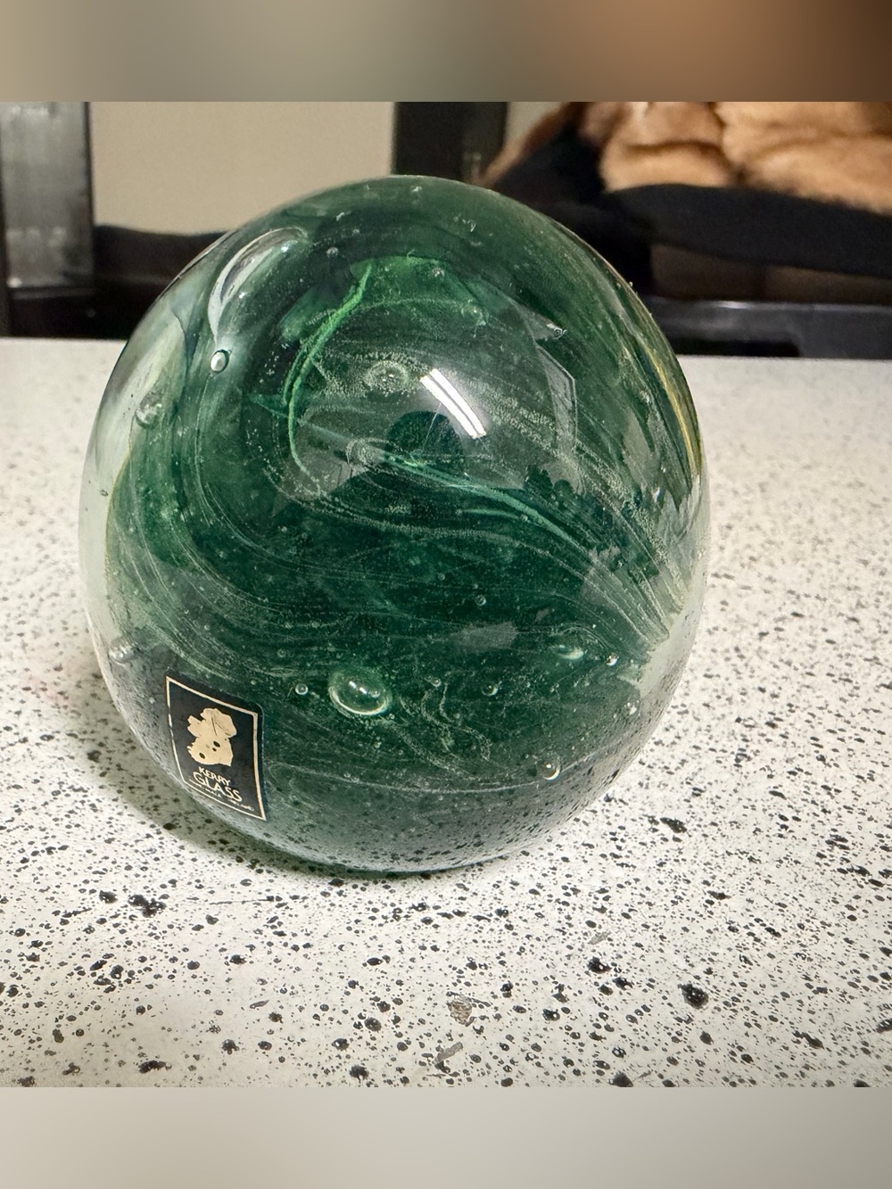 Kerry Glass Blown Glass Green Swirl 3 1/2" Paperweight Ireland - Picture 1 of 4